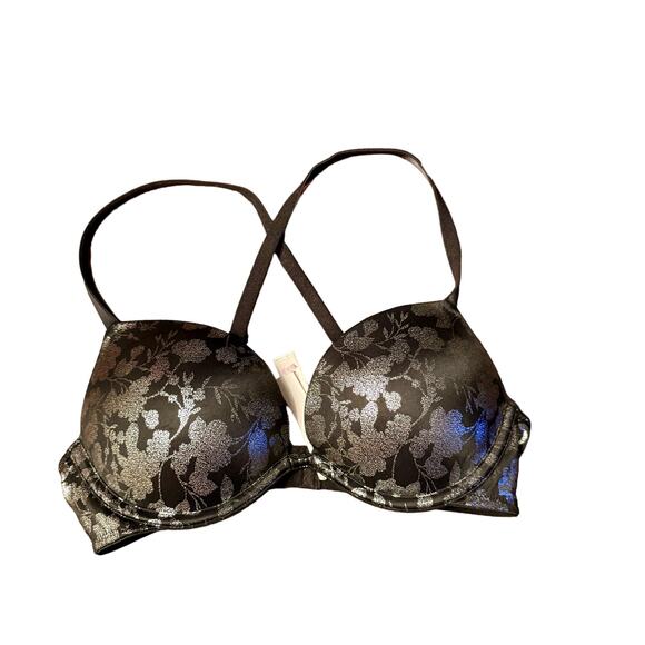 Victoria’s Secret Ultimate Pink black silver super push up bra underwire EUC 32B - Picture 1 of 5